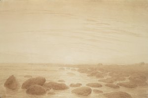 海の月の出（海に沈む夕日）（紙にセピアインクと鉛筆） 作： Caspar David Friedrich
